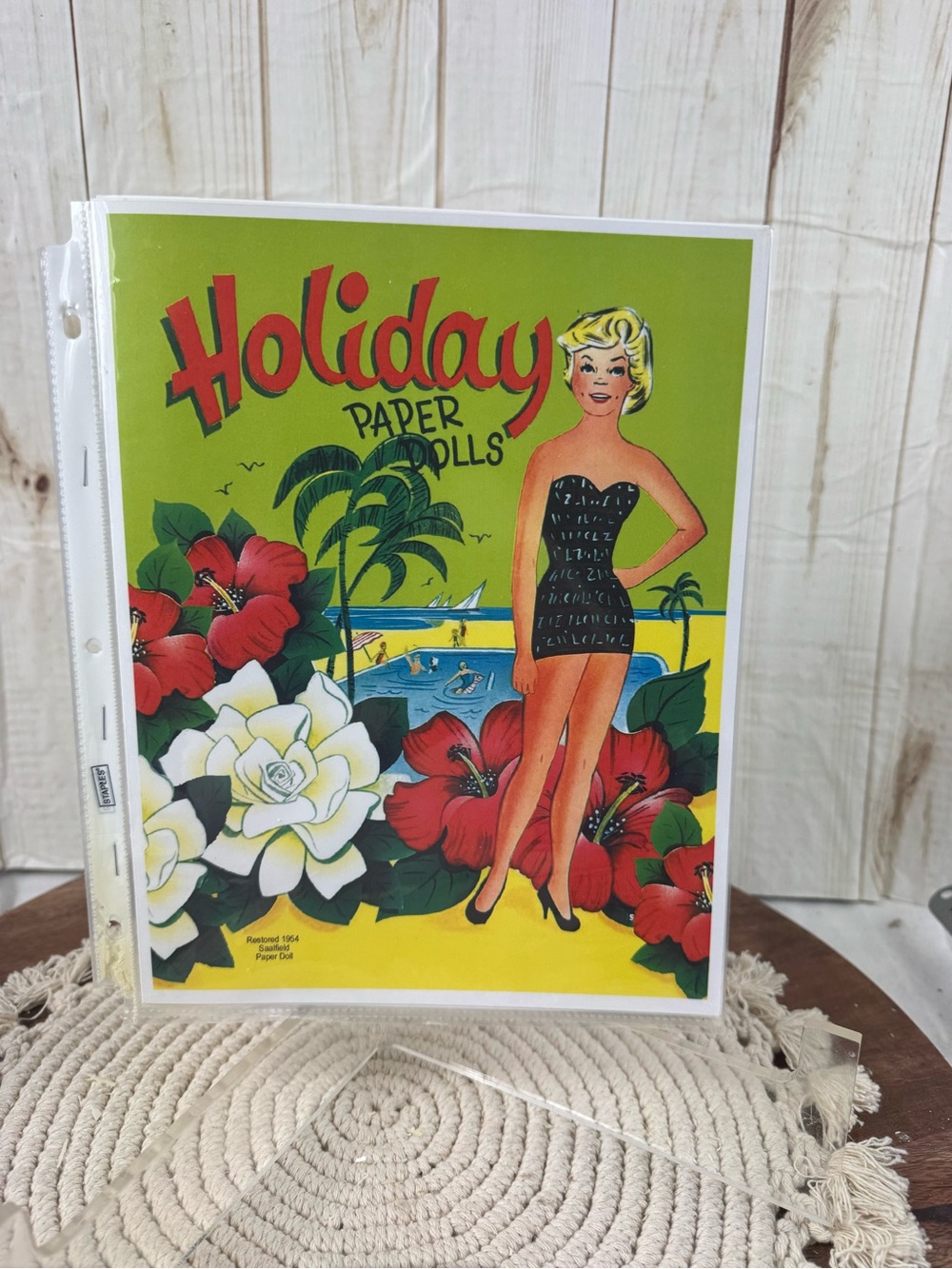Holiday Paper Dolls Vintage-Style Art Print - Green, Yellow, Red